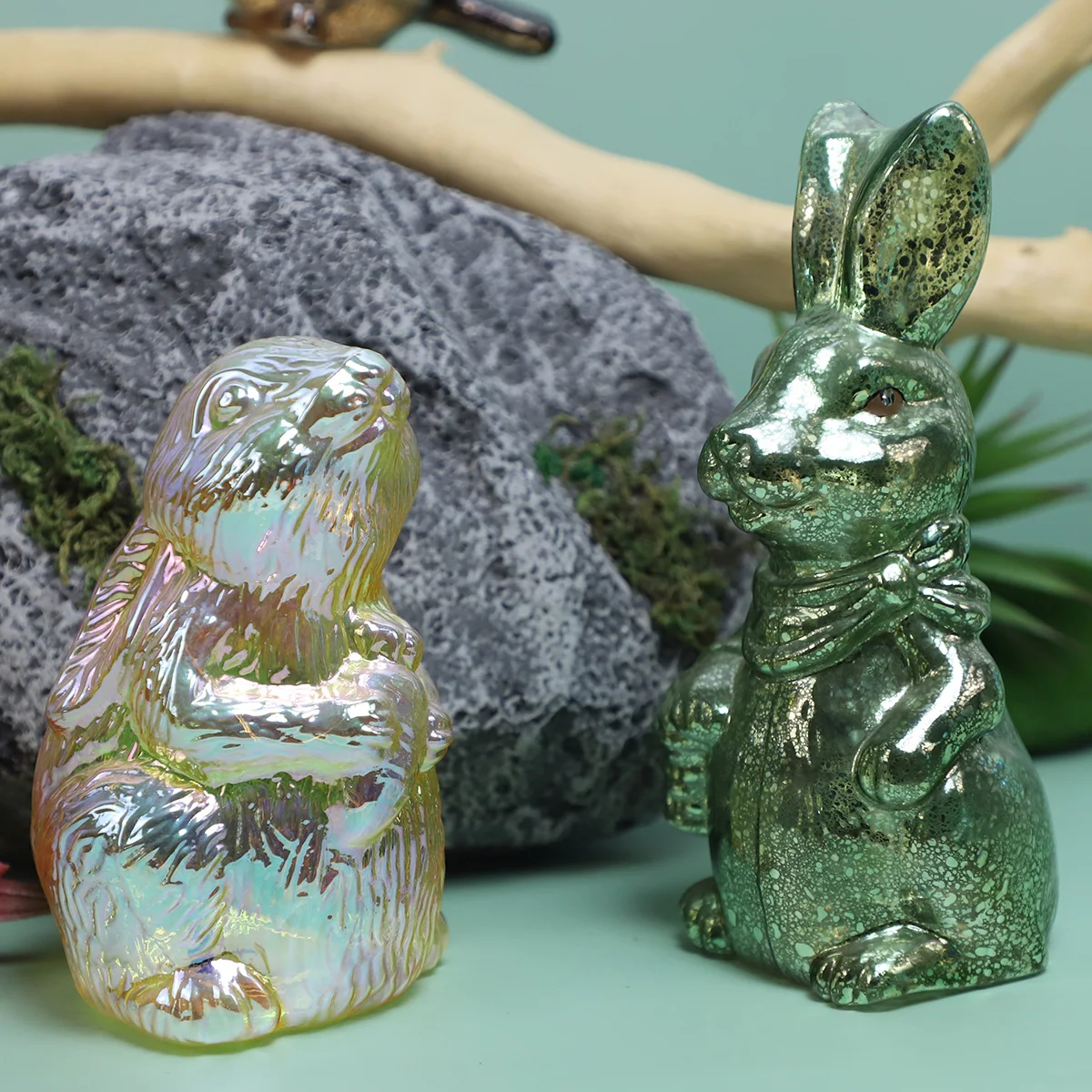 Custom blown glass rabbit easter day party decoration product supplies led lighted bunny gift set crafts ornaments wholesale