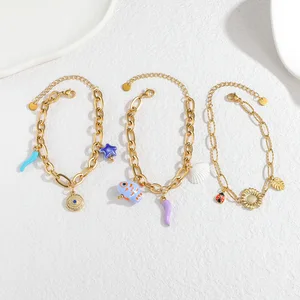 Wholesale Beaded Bracelet 18K Gold Plated Stainless Steel, Light Luxury Ins Style Adjustable Chain for Women