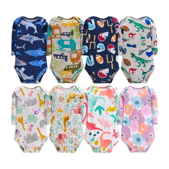 Wholesale Summer One-Piece Baby Clothes Ribbed Cotton Newborn Triangle Romper Long Sleeve Baby Bodysuit