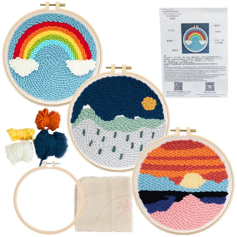2020 HOT Selling DIY Embroidery Handwork Kit With Embroidery Hoops Threads Punch Needle Cross Stitch Embroidery Kit