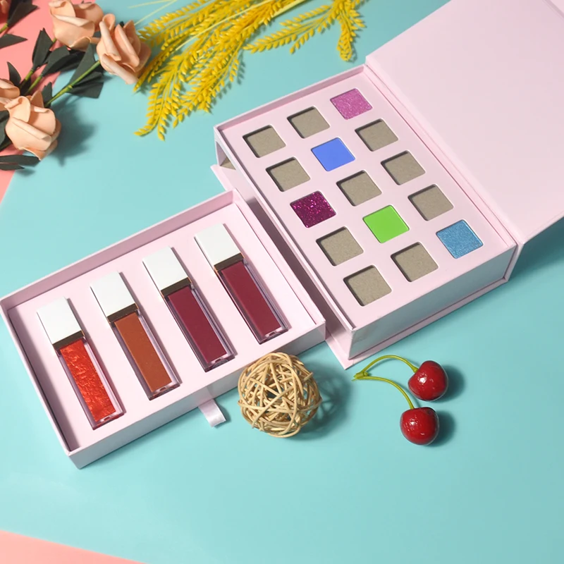 Wholesale Factory Price 15 Colors Eye shadow Blush Lip gloss  Makeup Sets Palette Box With lip gloss Cosmetic Set 