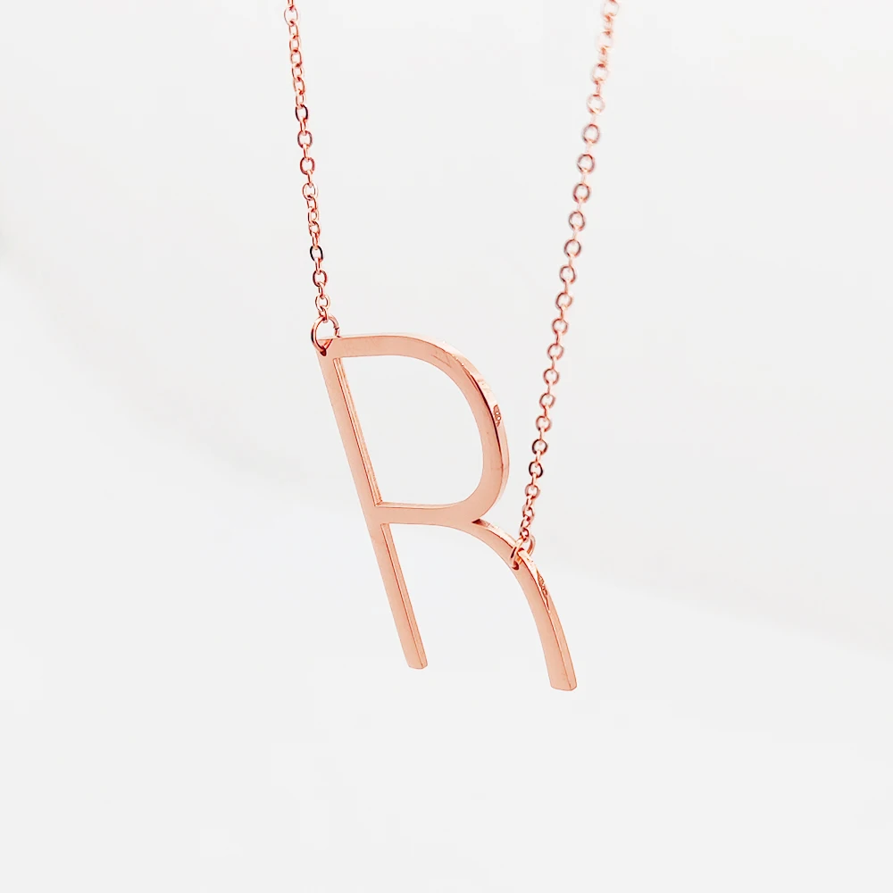 Simple Design 18K Gold Plated 26 Letter Necklace Thin Chain Initial Alphabet R Pendant Necklace Women Jewelry Gifts