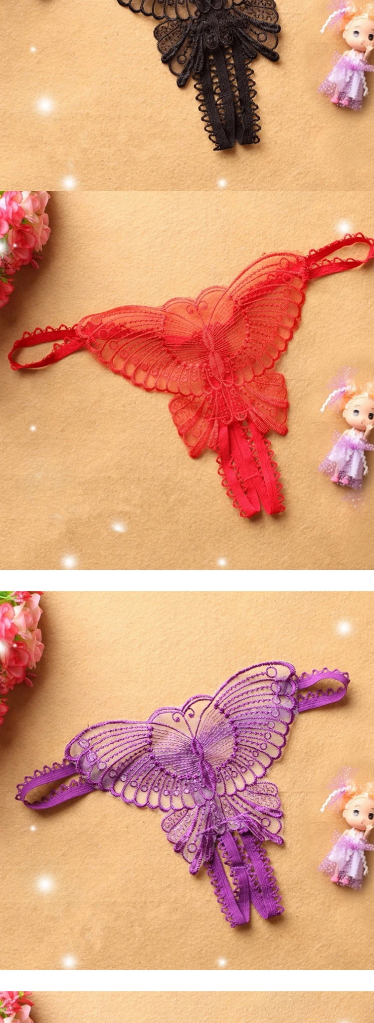 Sexy Lady Lace Hollow Out Butterfly Shaped Panties Wholesale Embroidery