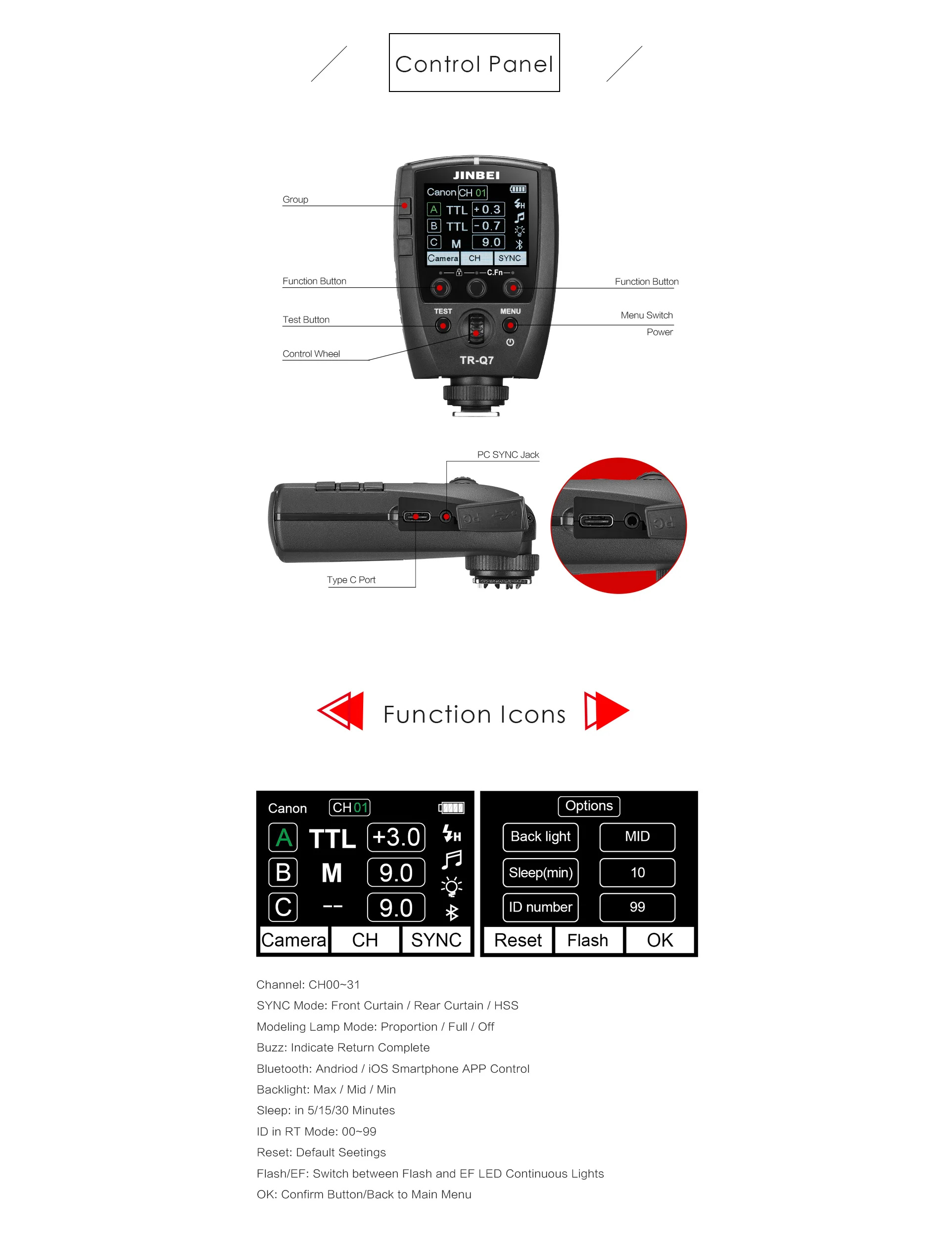 JINBEI TR-Q7 TTL HSS Wireless Integrated Hot Shoe Transmitter trigger For canon Nikon Olympus Cameras With Phone APP control