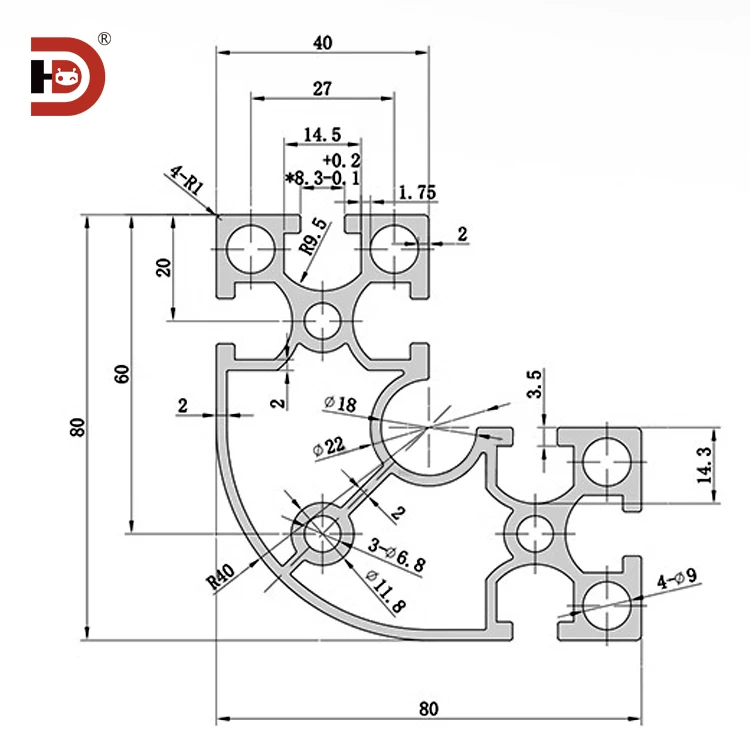 product 8840r black industrial extruded aluminum profile corner equipment frame aluminum alloy 80 arc aluminum-3