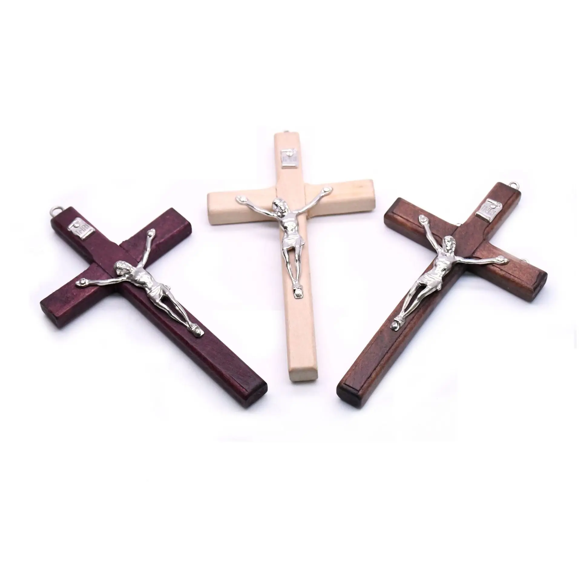 
 Wholesale Wine Red Handmade Wood Cross Religious Jesus Blessing Pendant Charms Crucifix  