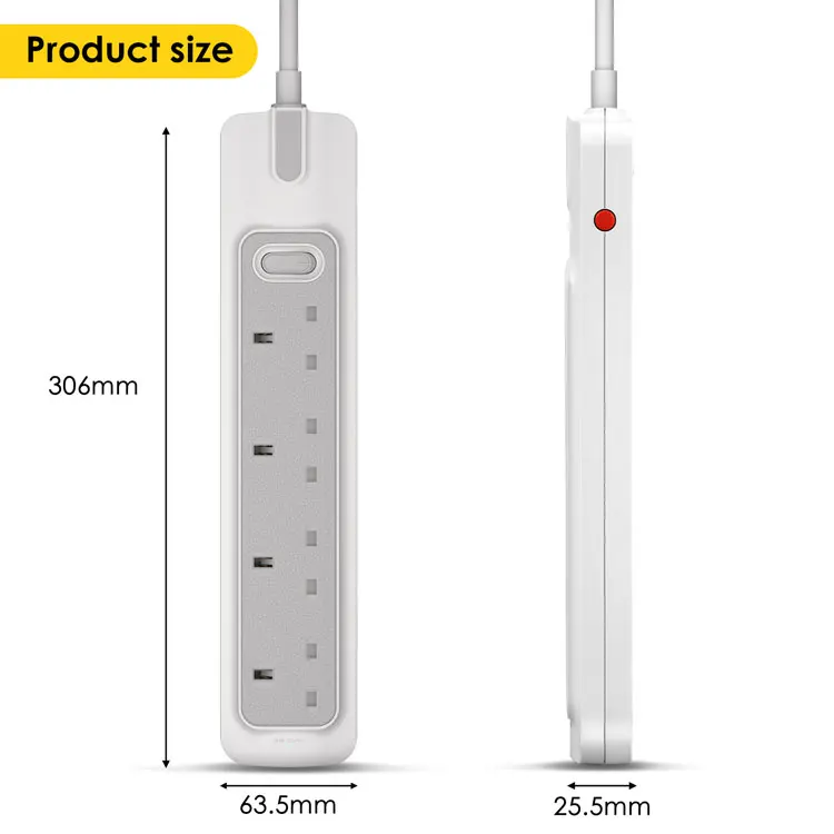 4 Way Uk Standard Power Strip Extension Socket With Master Switch And ...