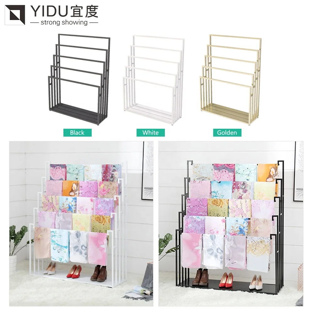 Professional Waterfall Carpet Rack Integrated with Tie Scarf Display Stand and Ceramic Showroom Rack