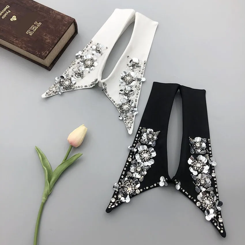 LHY Handmade Col Detachable Fake Collar Elegant Beaded Applique Accessory for Women's Sweaters Shirts Shirt