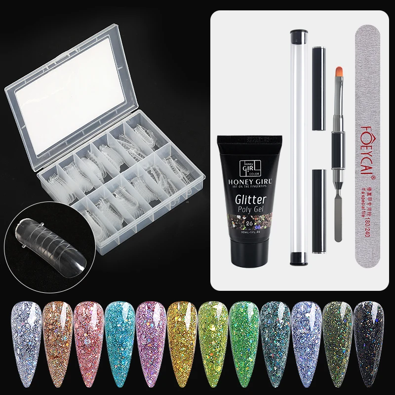 Free Samples Artist Acrylic Gel extension 12 Colors Nails Glitter Polish Poly Uv Gel Poly Nail Gel Kit OEM Private Label