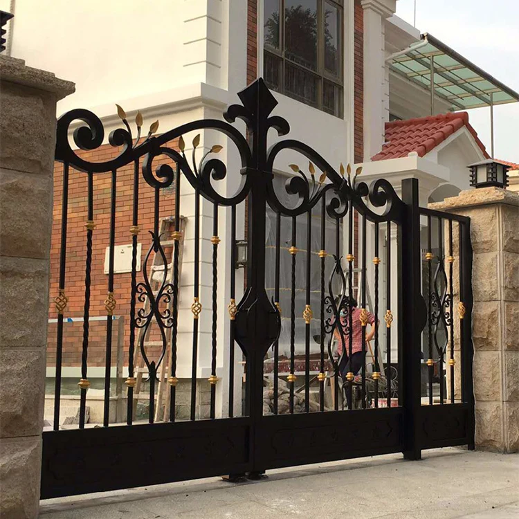 Modern Aluminum Main Gate Design Simple Entrance Steel Gates For School Home Grey Black Security 7341