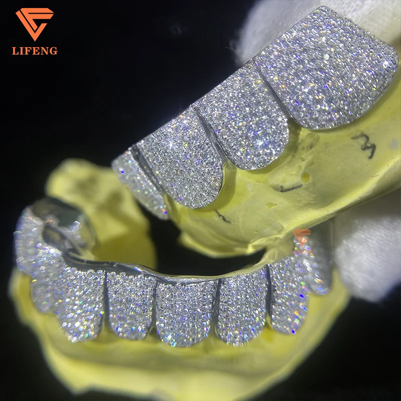 Custom Hip Hop Moissanite Teeth Grillz - 925 Silver