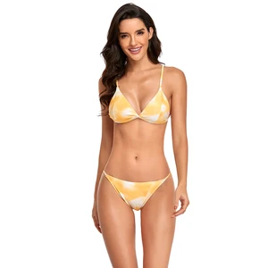 Women's Two-Piece Swimsuit V-Neck Adjustable Straps Abstract Print High-Cut Briefs Stretch Removable Padded Custom Colors