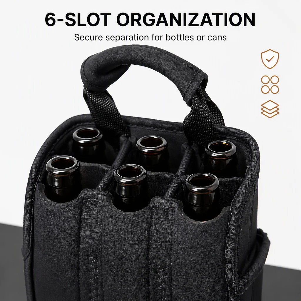 DIY Printing 6-Pack White Neoprene Bottle Sleeve Waterproof Solar Panel Feature for  -6 Pack Neoprene Beer Cooler Bags