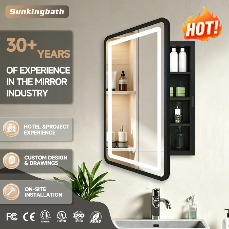 LED Mirror Cabinet Soft Closing Water Resistant Medicine Cabinet Illuminated Bathroom Storage Cabinet Wall Mounted Easy Clean