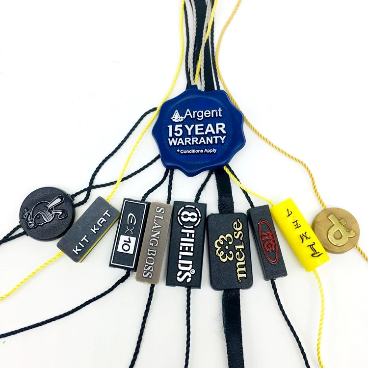 Custom 3D Embossed Name Logo Plastic Hang Seal Tag String for Clothing