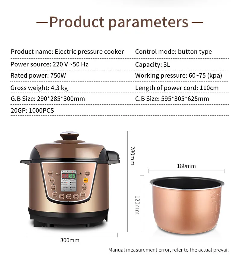 Small Capacity Mini Electric Pressure Cooker 3 Liters Small Pressure