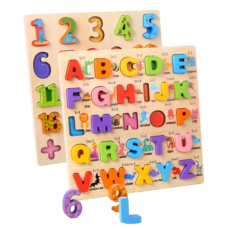 Free Sample Wooden Alphabet Puzzle ABC Letter and Number Puzzles for Toddlers Preschool Learning Toys for Kids Puzzle Gift