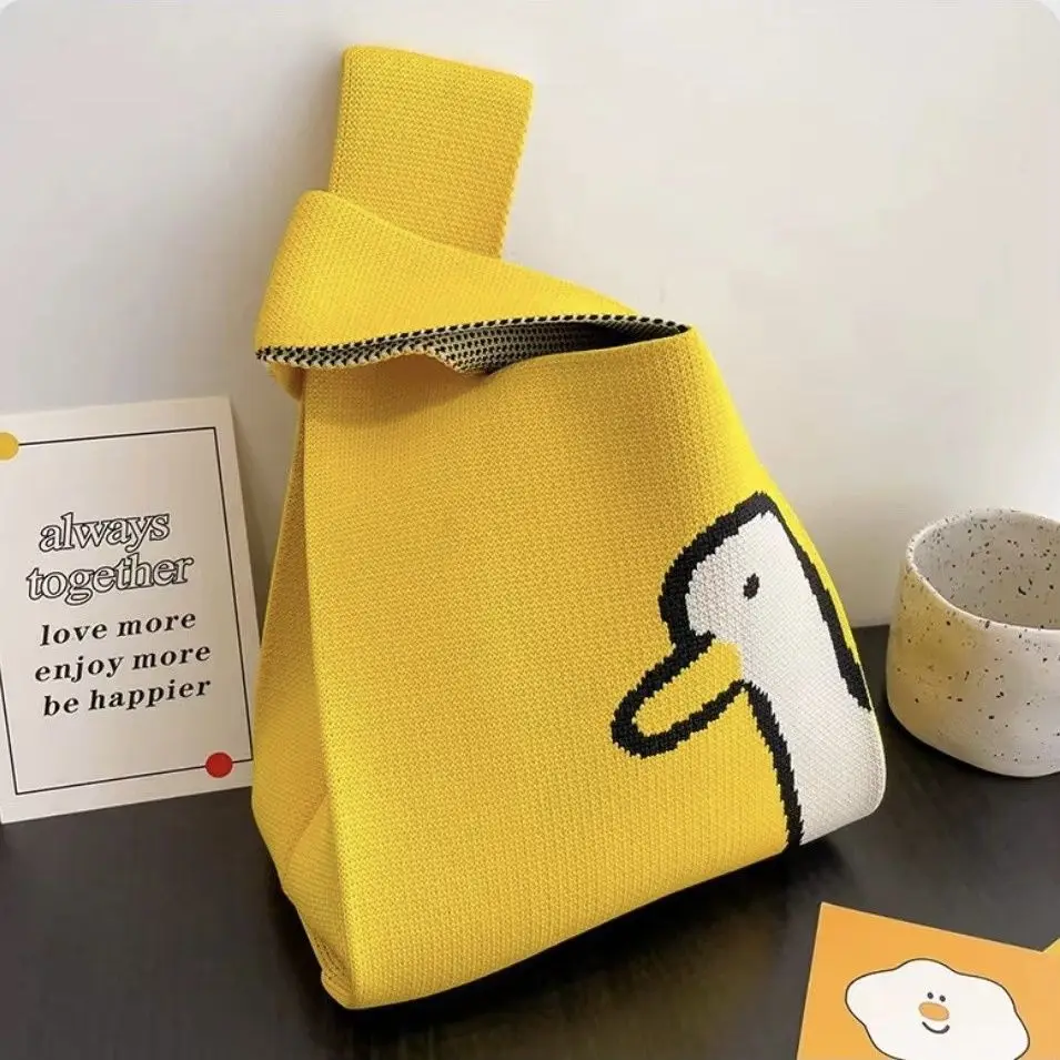 Small Folding Style Multi-Use Shopping Tote Bag Custom Cartoon Patterns Knitted Fabric Bag