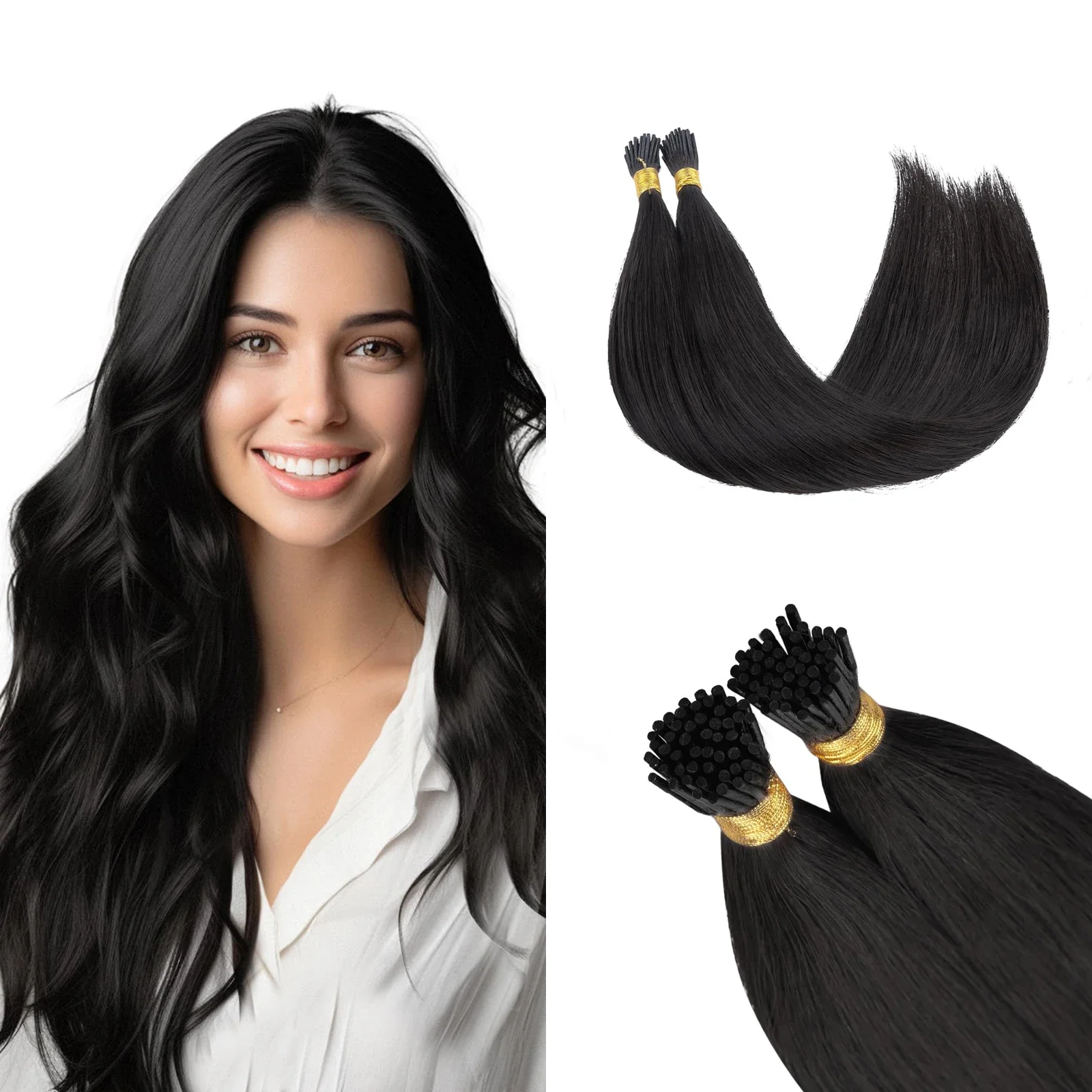 I Tip Echthaar-Extensions Brazilian Fusion 50 Strähnen Naturschwarz_voghion.com