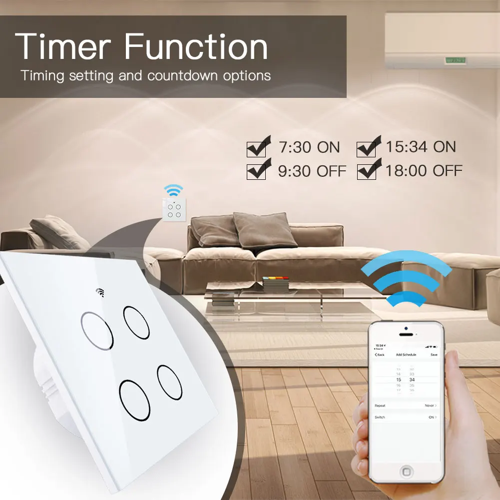 Tuya WiFi Switch Wireless Remote Conotrol Switch Wall Light Smart Touch  Switch 1/2/3/4 Gang 2/3way Smart Home Automation Alexa Acho Google Home -  China Switch No Neutral Wire, Switch Tuya