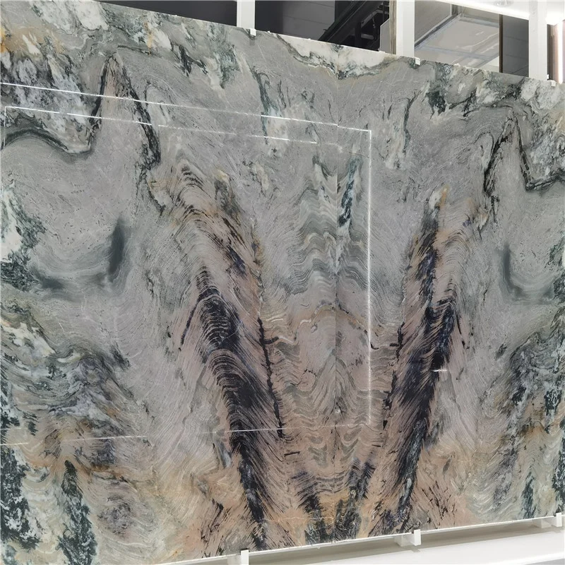 product luxury natural green quartzite book match slab for hotel wall background design-0