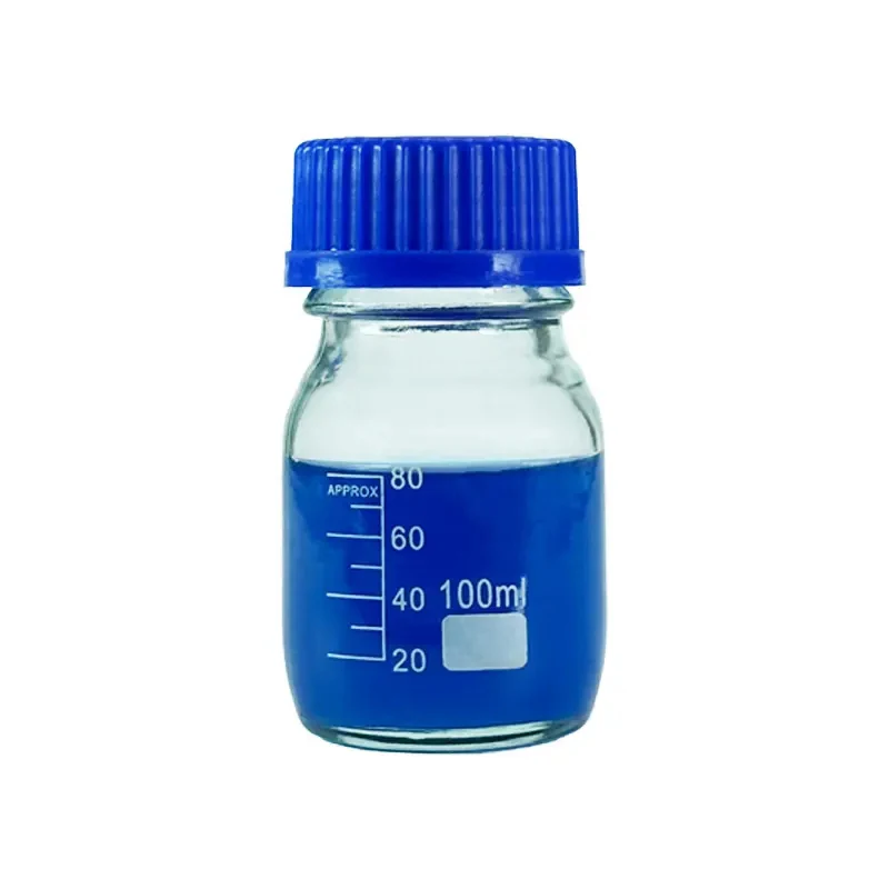 1000ml 円筒型 試薬瓶 青キャップ付 ガラス製 メディア瓶 保存容器