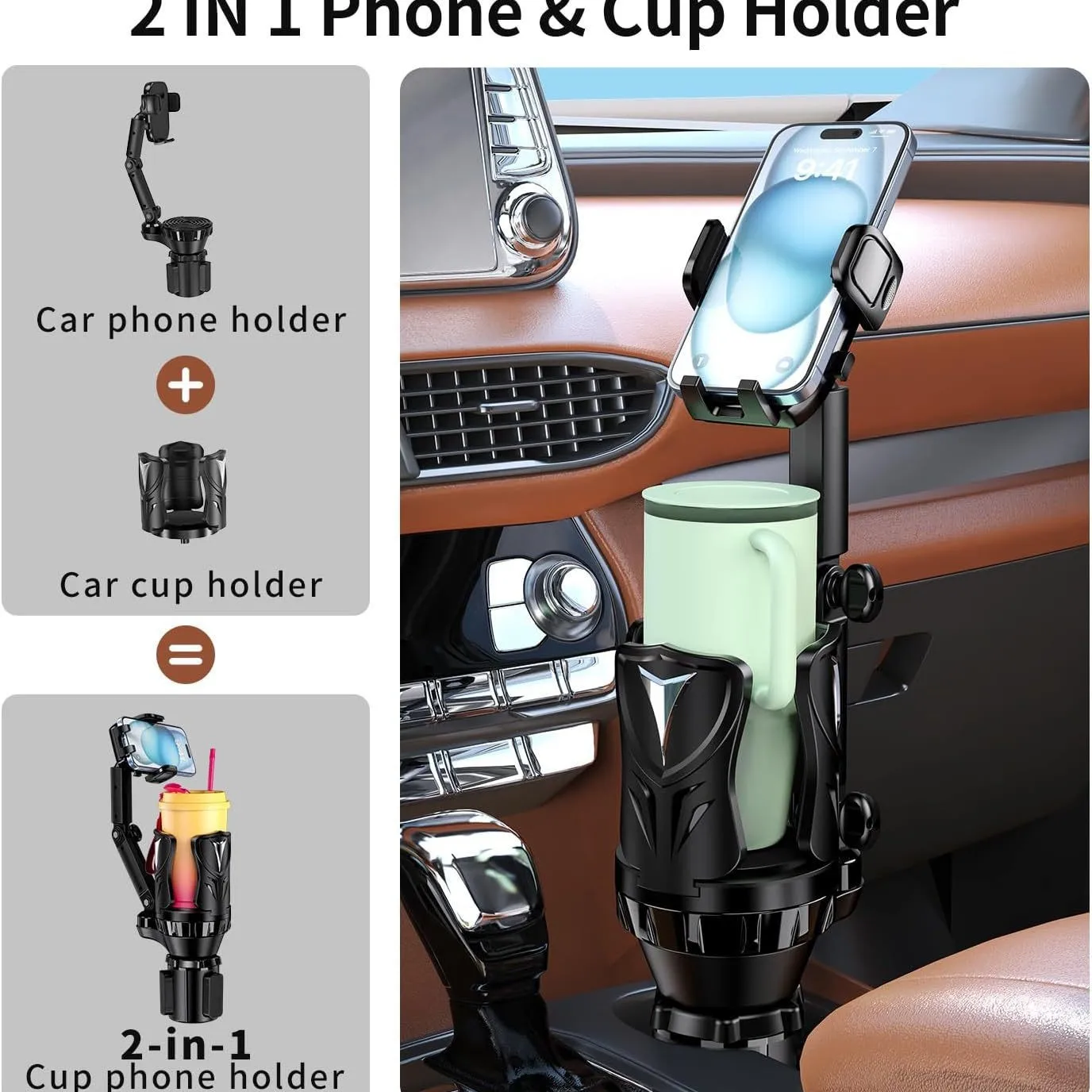 Car Cup Holder Phone Mount Extender - 2-in-1 Universal Phone Holder for Car Navigation