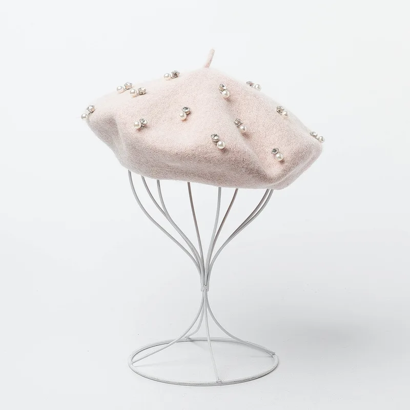 Winter Pearl Diamond Decoration Knit Beret - Warm & Stylish display picture 1