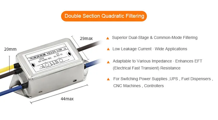 Single Phase AC/DC Double Section Power EMI Filter Industrial Medical Device Power Supply Choke Coil Low Voltage Products details