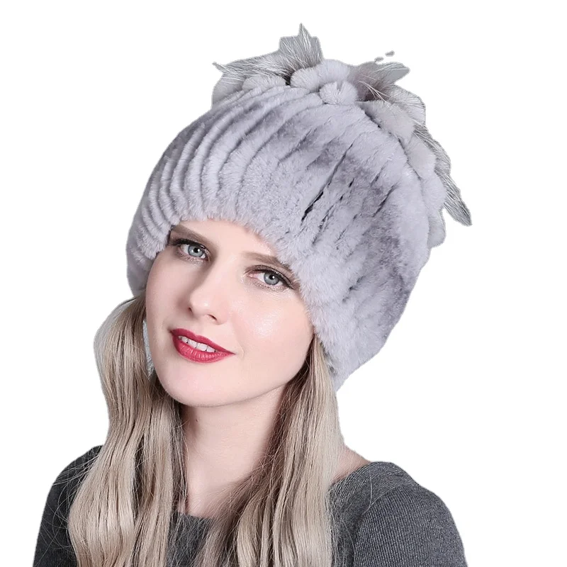 Knitted Winter Rex Rabbit Fur Hat 