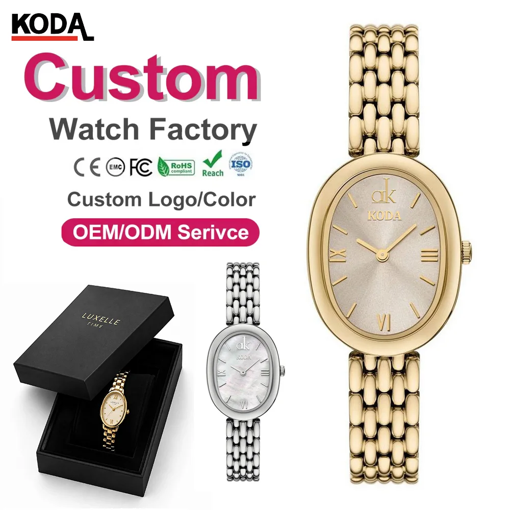 Wholesale Oval Ladies Watch for Women  Luxury Quartz Gold Tone Stainless Steel Bracelet Roman Numeral Vintage Style