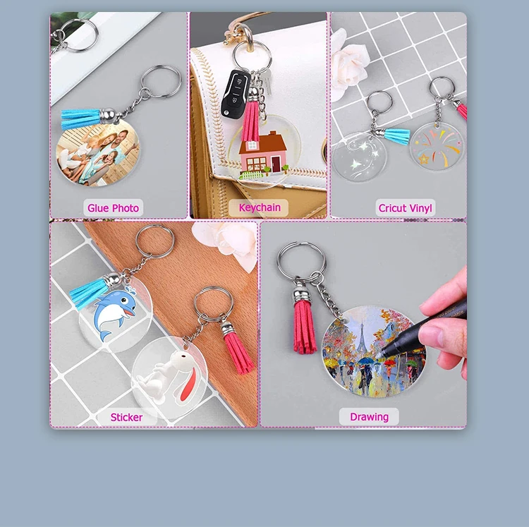Acrylic Blank Keychains,Tassels Key Chain Blanks For Vinyl,Keychain