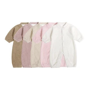 Factory Direct Sales Children Jumpsuits Long Sleeves Crew Neck Turtleneck Teddy Fleece Knitted Baby Romper Set