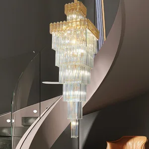 Large Size Hotel Pendant Light Loft Apartment Staircase 2 Layer Long Crystal Ceiling Chandelier
