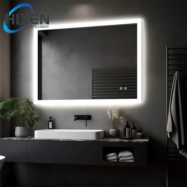 HIXEN new design IP67 waterproof rectangle touch screen smart bathroom led mirror