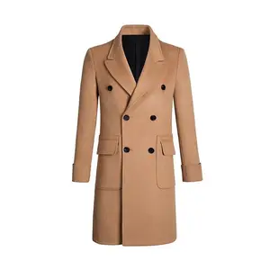 100% Woolen Solid Color Men's Safari Slim Fit 1-Piece Fashionable Casual Winter Coat Yellow Business Wear