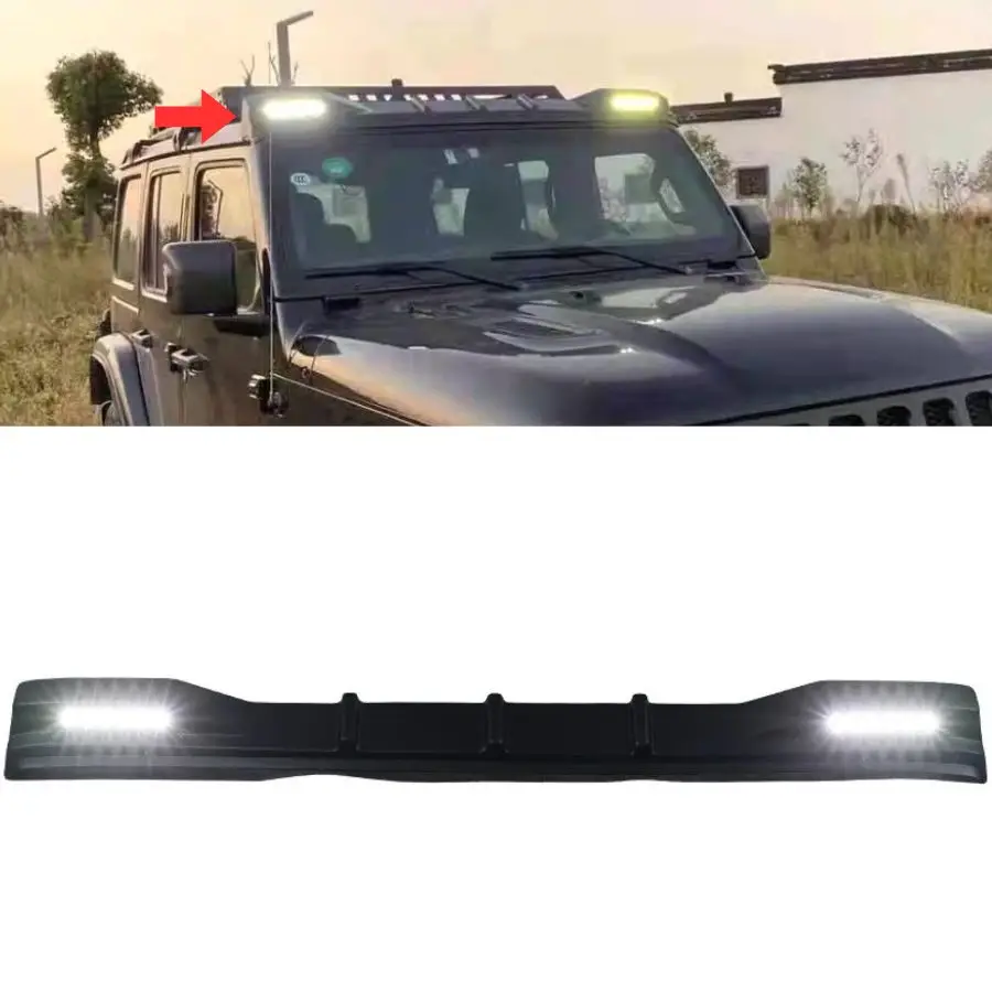 Tiypeor Wrangler Top Spoiler Wing Suitable for 2018 - 2024 Jeep Wrangler JL Front Spoiler with Lights