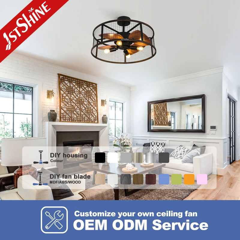 1stshine Ceiling Fan Simple Design Invisible MDF Blades 20 Inches Cage Shape Ceiling Fan with Light