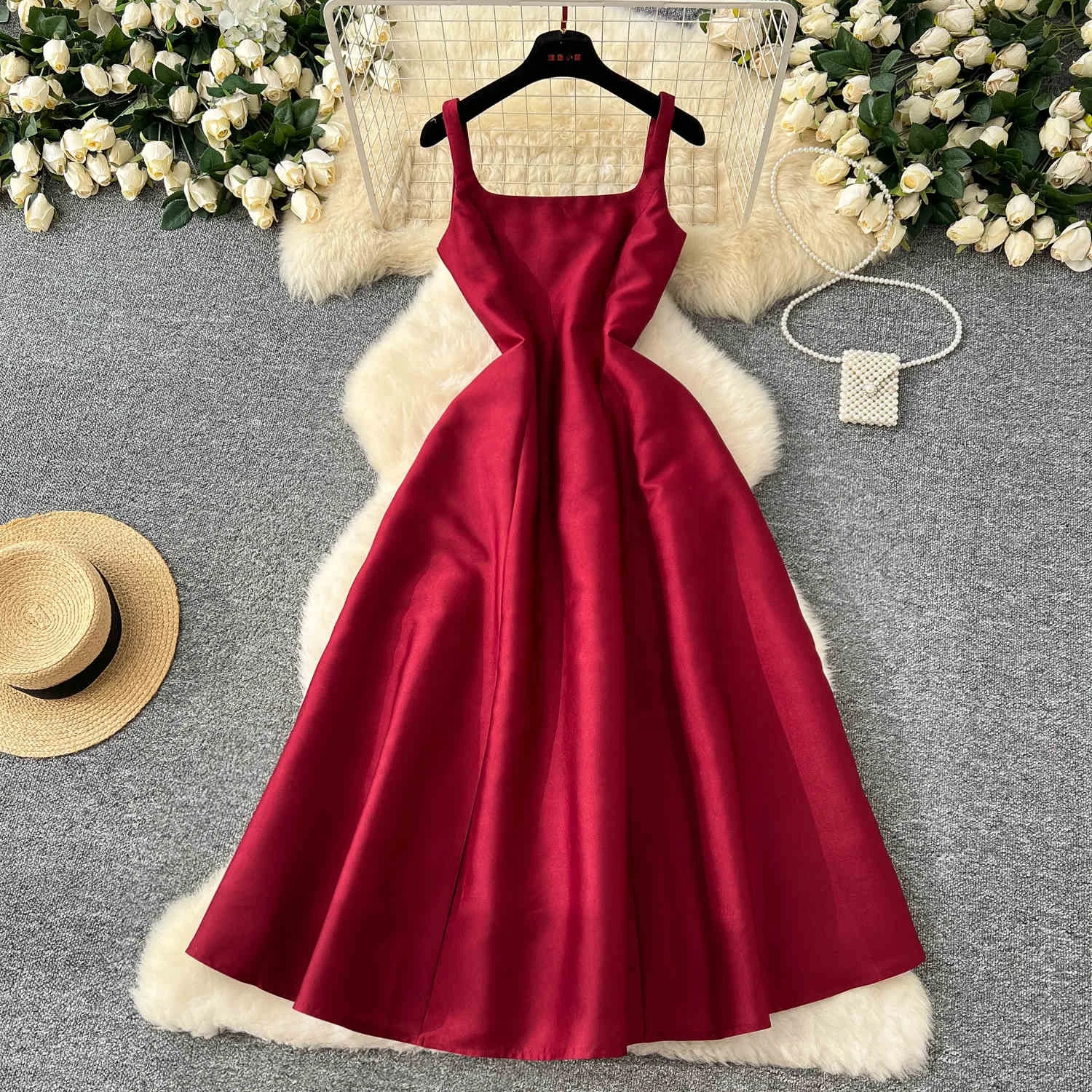 2024 New Design Sense Backless Retro Solid Color Women's Casual Dress Prom  Dress