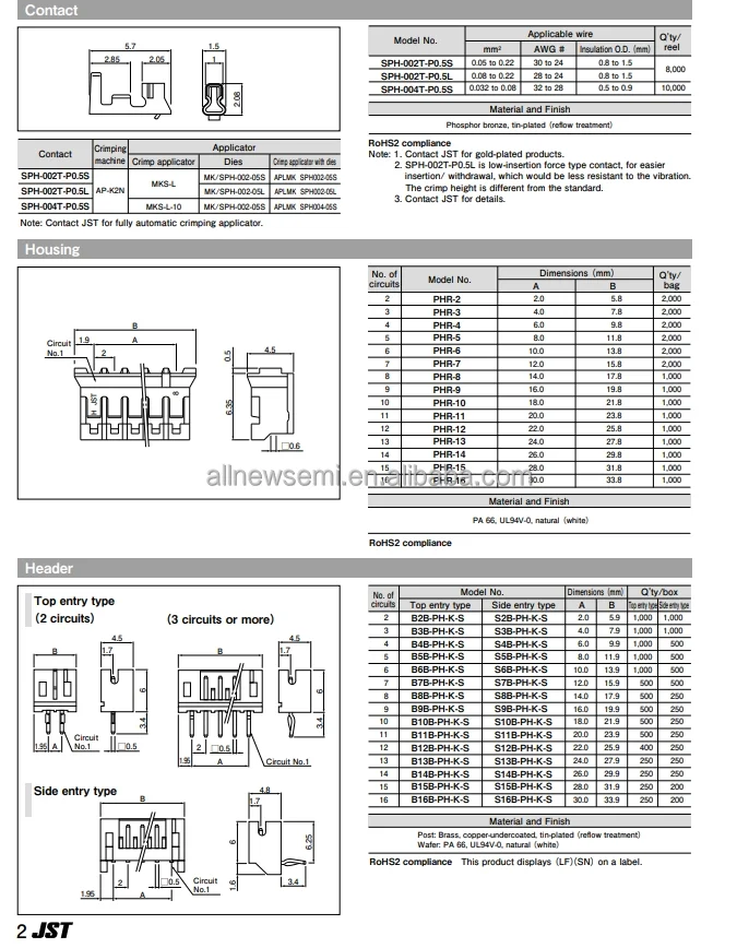 Hot sale Original B6B-PH-SM4-TB CONN HEADER SMD 2MM Connector Header Mount 6 position Rectangular Connectors Headers Male Pins