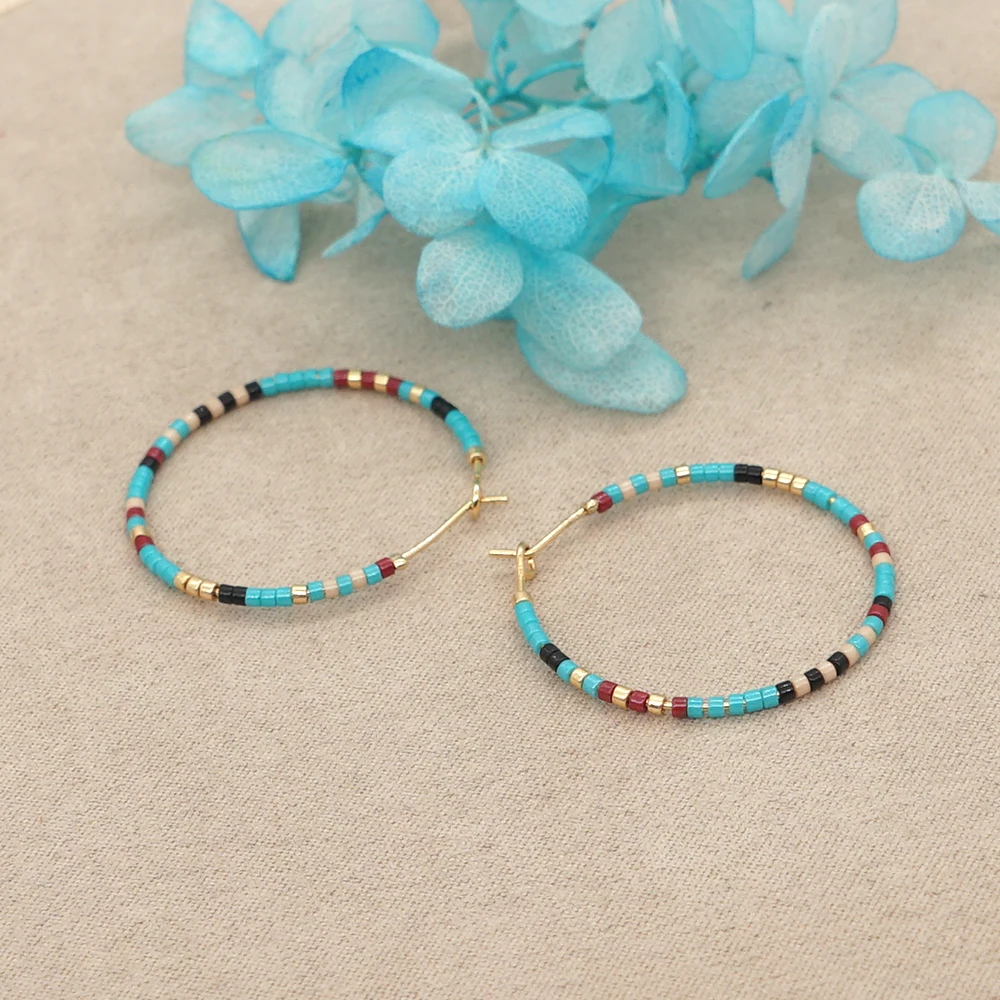 Go2Boho Native Ethnic Style Hoop Earrings for Women Miyuki Seed Bead Statement Jewelry Simple Brincos Fall Winter Earring Gift
