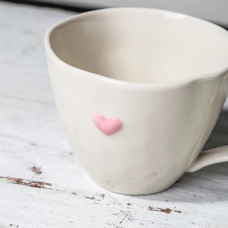 Creative 250ml Handmade Heart Embossed Pottery Milk Cereal Cups Japanese Stoneware Coffee Mug with Handle