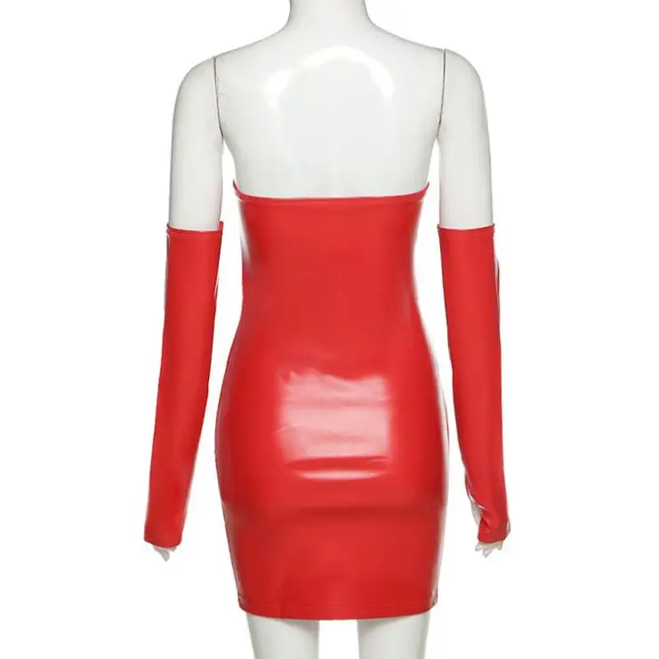 strapless open back dress Red Short Puff Sleeve Babydoll Mini Dress main image 1
