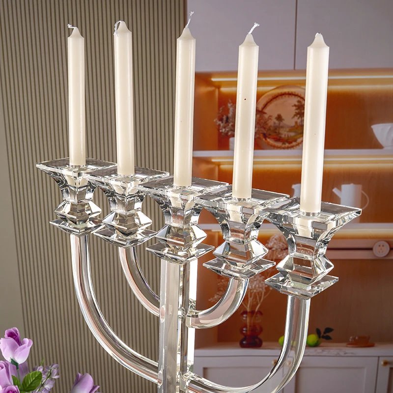 Small Bridge Long Pole Five Row Glass Wedding Furniture Decoration Crystal Candlestick