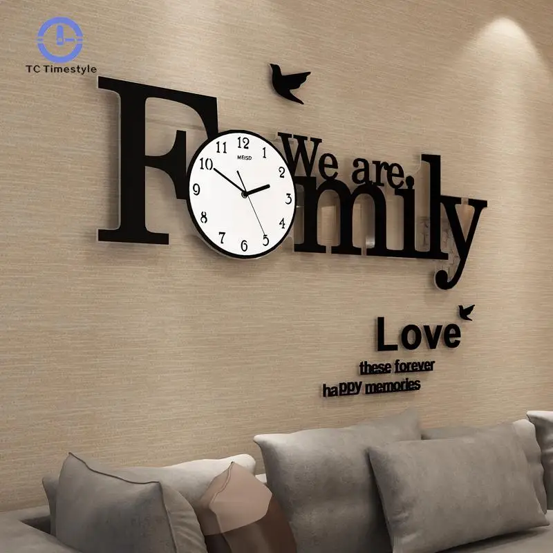 Oversized Wall Clock Large Silent Modern Home Decor Letters Black Wall Clock New 