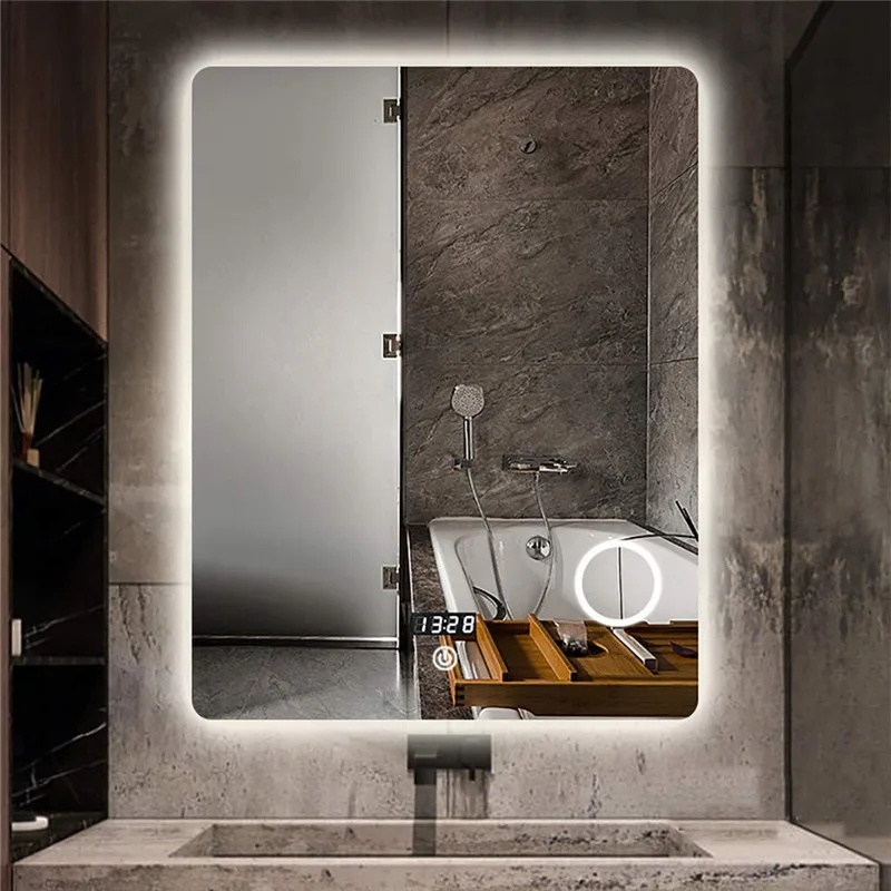 Modern Design LED Bathroom Smart Mirror Rectangle Silver with Sandblast Sensor Switch and Illumination for Salon Use