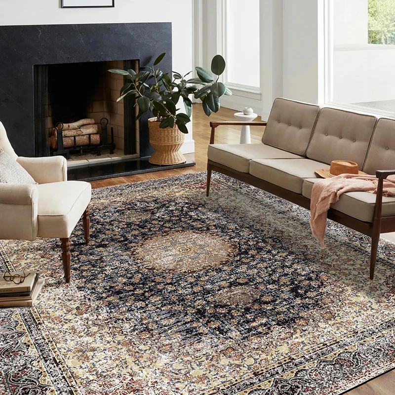 Customized 3D Black Vintage Living Room Persian Design Carpets and Rugs