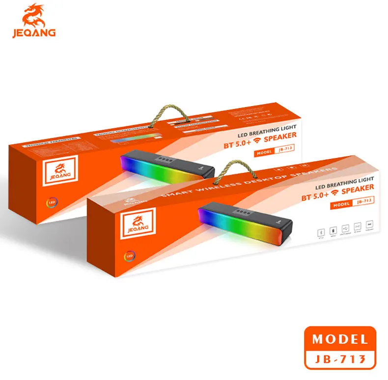 Jeqang JB-713 Modern Portable Wireless RGB Sound Bar Waterproof Computer Speakers USB Aux Communication Plastic for Outdoor Use