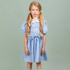 Princess Dress for Girls Custom Design Cotton Short Sleeve Smocked Straight ODM Pink Sizes 3M 10Y Peter Pan